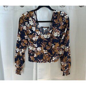 VIGoss Womens Crop Top Small Floral Babydoll‎ Dark Romantic Bishop Sleeve 17325